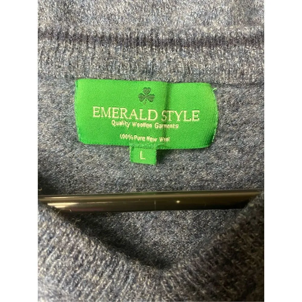 Vintage Emerald Style Blue 100% Wool Pullover Sweater, Size L‎ Size L - Image 4