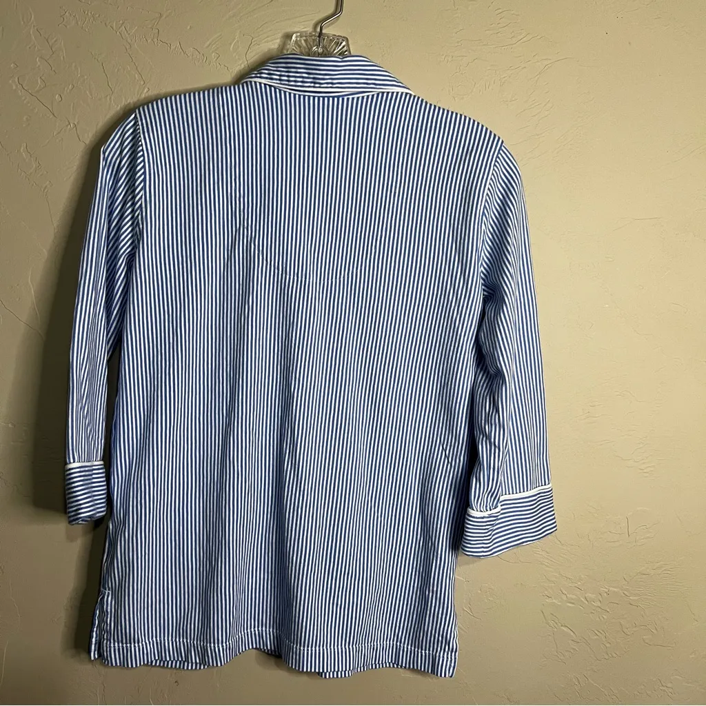 Lauren Ralph Lauren Bingham Knit Monogram Jersey Cropped Blue Striped Pajama Set - Image 10