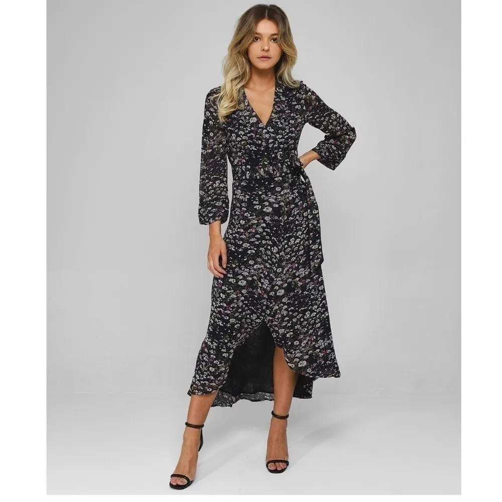 GANNI Floral Print Georgette Wrap Dress in Black Size EU 34 // US 2 - Image 3