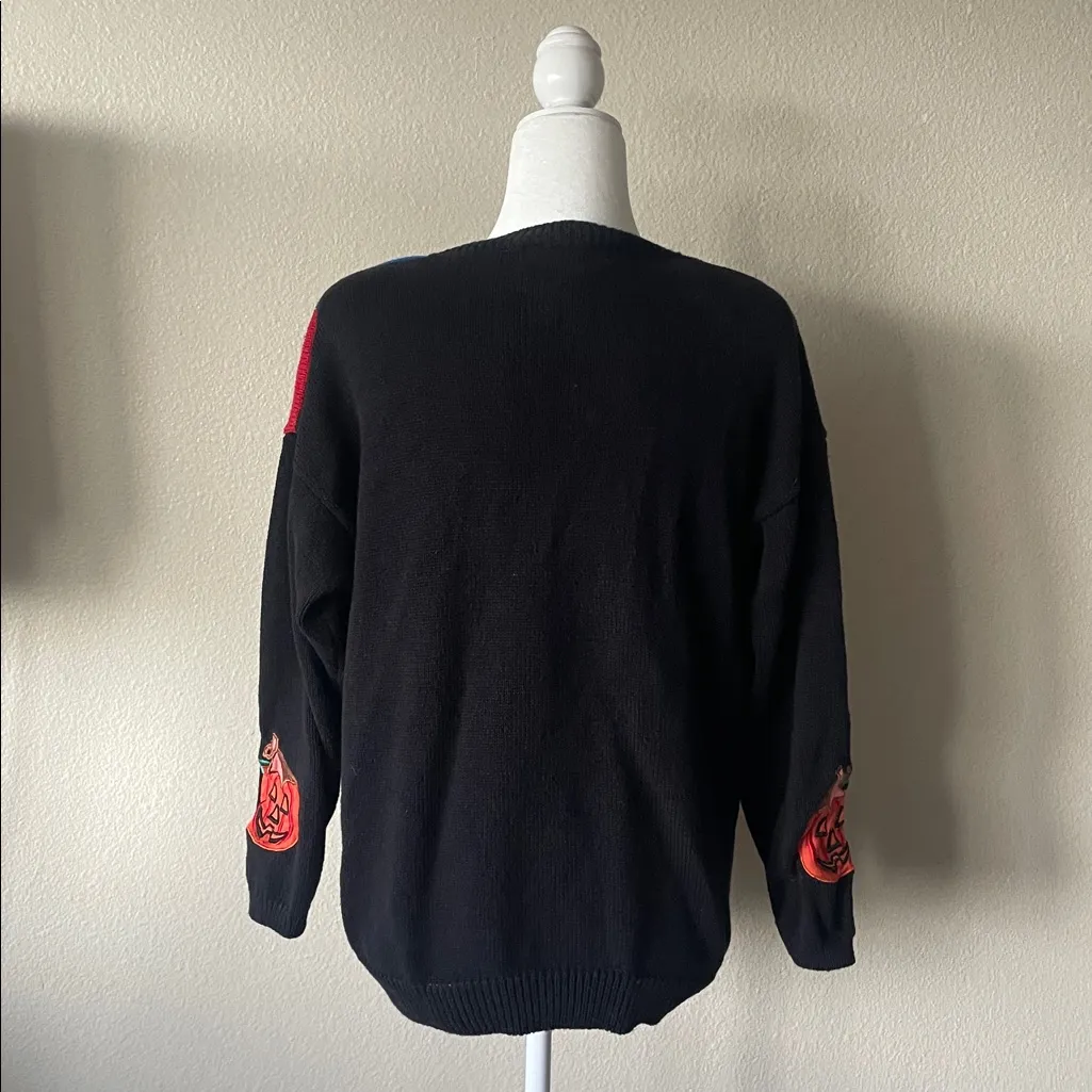 Gladys Bagley Vintage Halloween Cardigan – Pumpkin Patch Teddy Bear, Ghosts SZ L Black Size L - Image 7