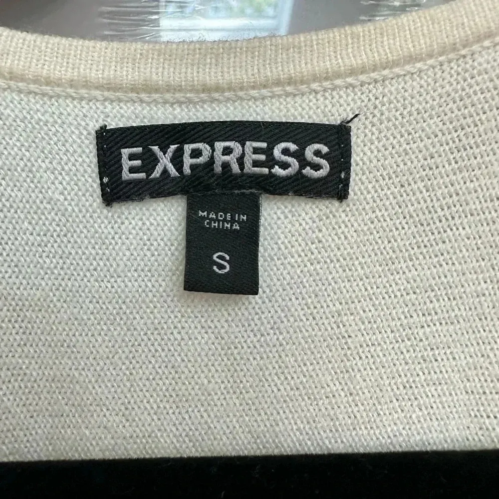 Vintage Express Off White 3/4 Sleeve Beaded Sweater Dress Size S Small Y2K - Image 4