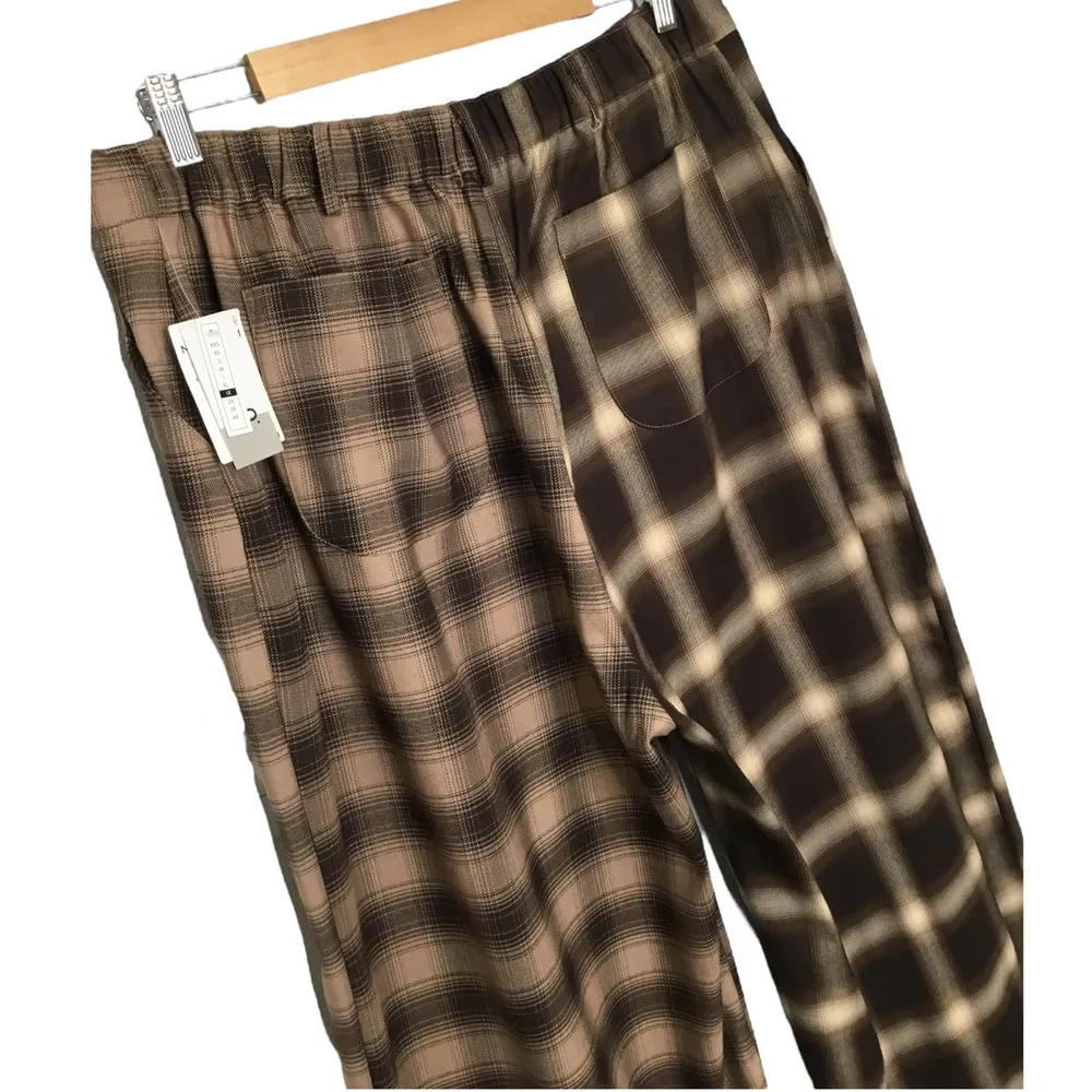New BP Clothing Ombre Mix Plaid High Rise Wide Leg Trousers Brown 1X - Image 7