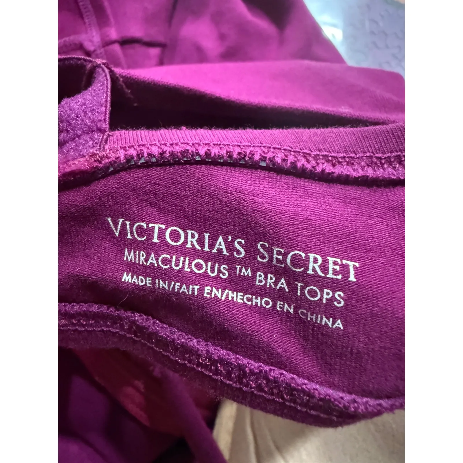 Victorias Secret Miraculous Bra Top Magenta Purple Lace Trim Built in bra 36B - Image 4