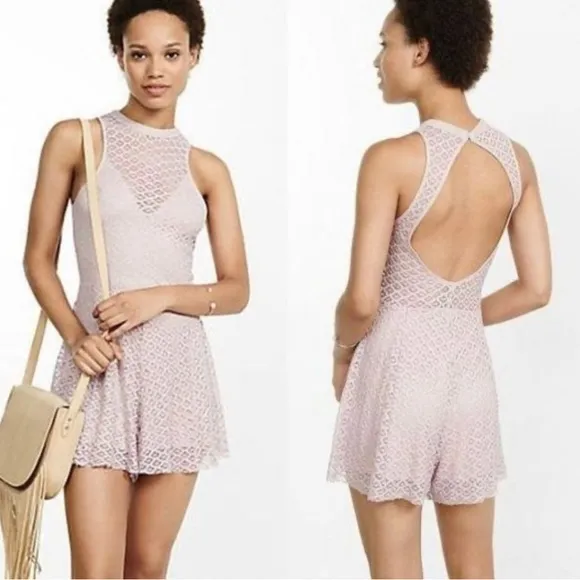 EXPRESS mauve backless lace romper size small - Image 2