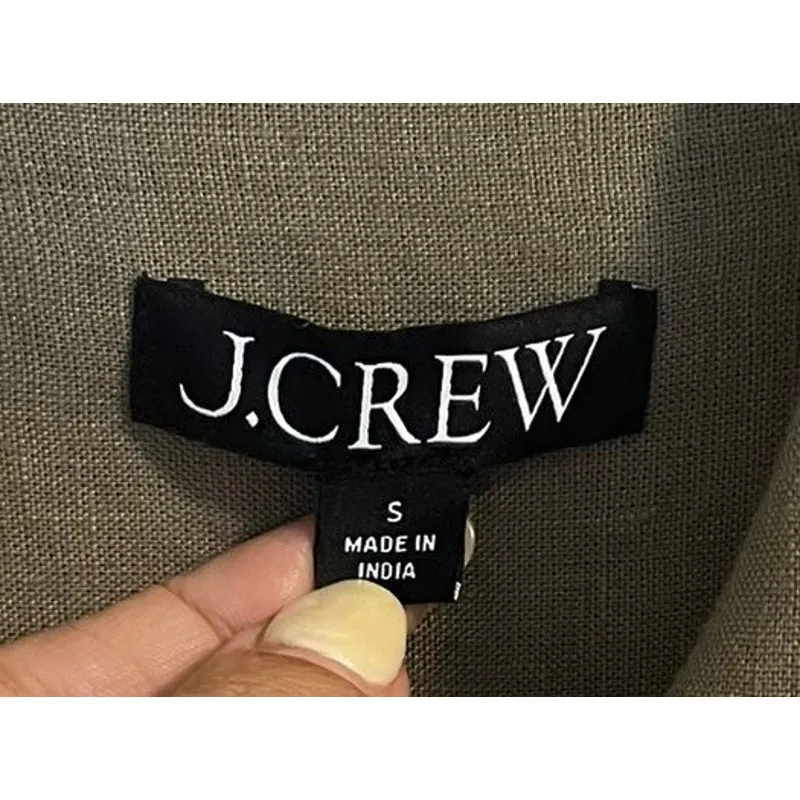 J. Crew 100% Linen Utility Shirtdress Olive Green sz. Small w/Patch Pockets - Image 5