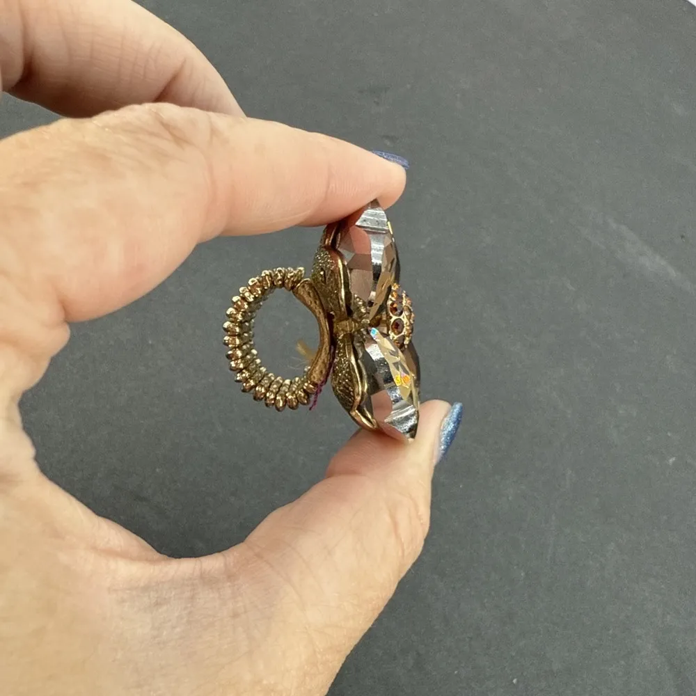 Brand New Crystal Cocktail Flower Ring Big Vintage Ring Stretchy Band Brown - Image 16