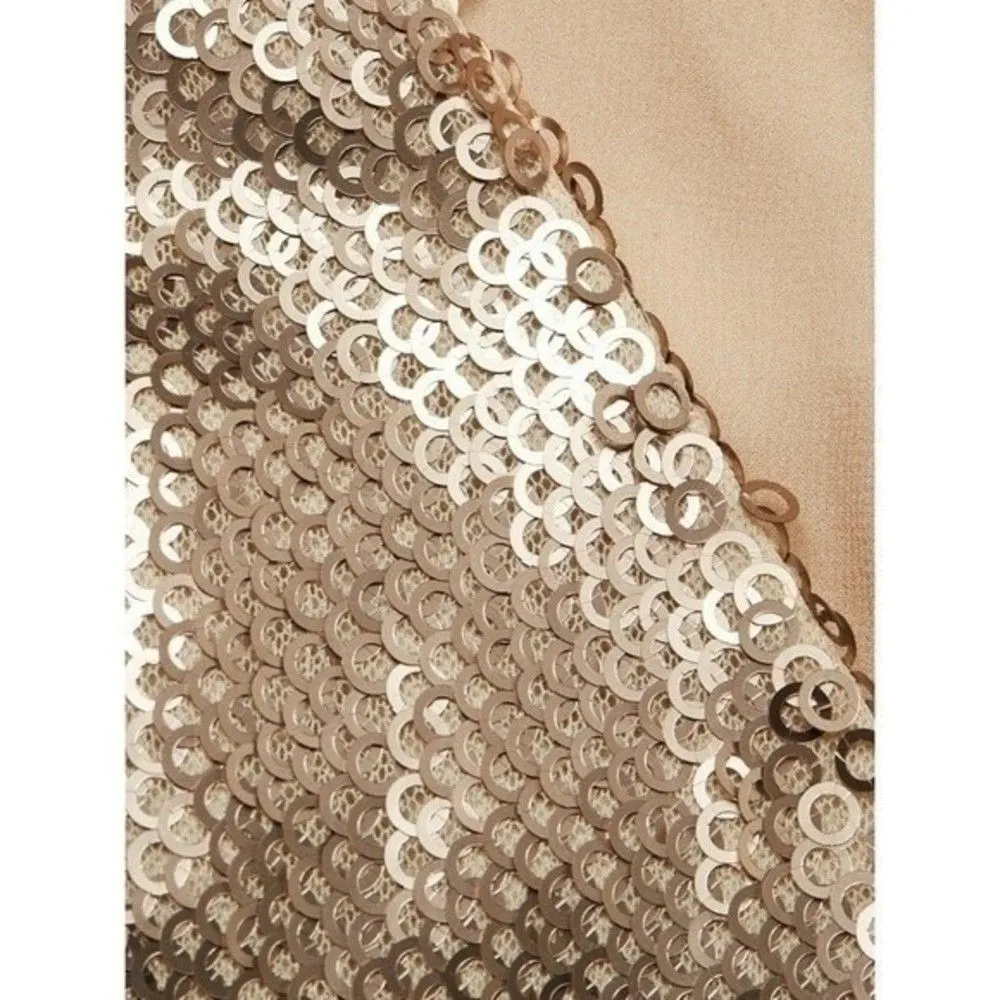 New! ML MONIQUE LHUILLIER Women's Gold Sequin Ruffled Hem Party Dress Size 4 - Image 5