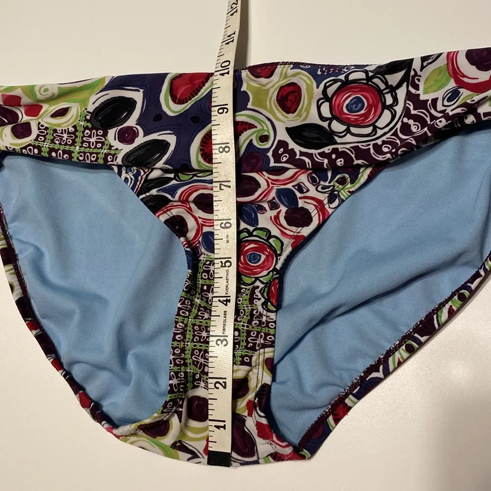 Paisley SWIMSUIT bikini bottoms fold down waist ruched sides size large - Image 9