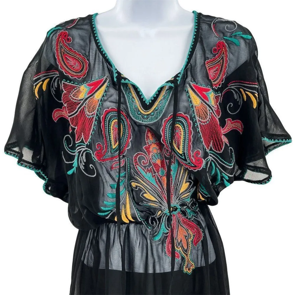 Forever 21 Embroidered Sheer Boho Short Sleeve Top or Swim Cover Up Top Small - Image 10