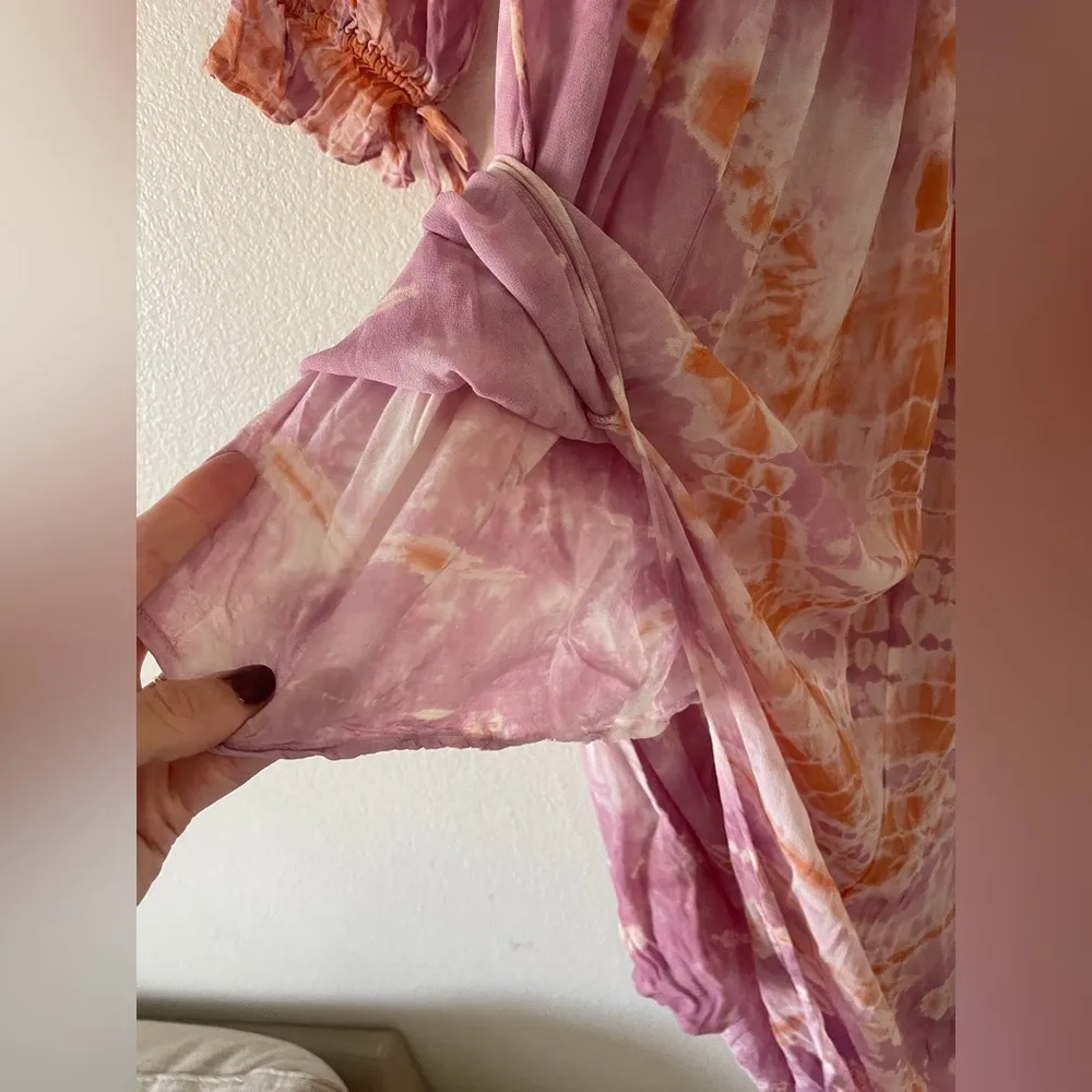 Young Fabulous & Broke Women's Pink Tie-Dye 3/4 Sleeve Maxi Dress small - Image 7