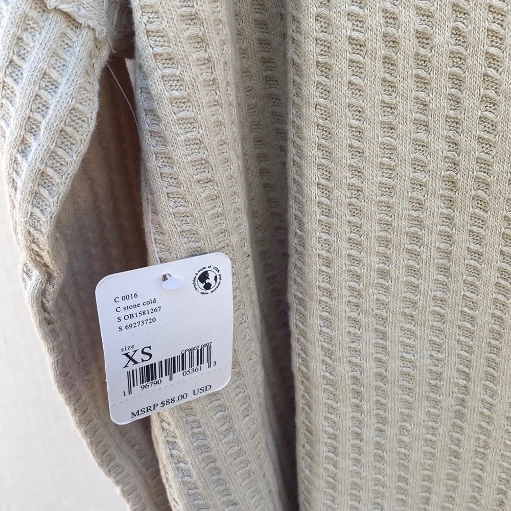 NWT Free People XS Juicy Cowl Neck Long Sleeve Waffle Knit cream Tunic top - Image 7