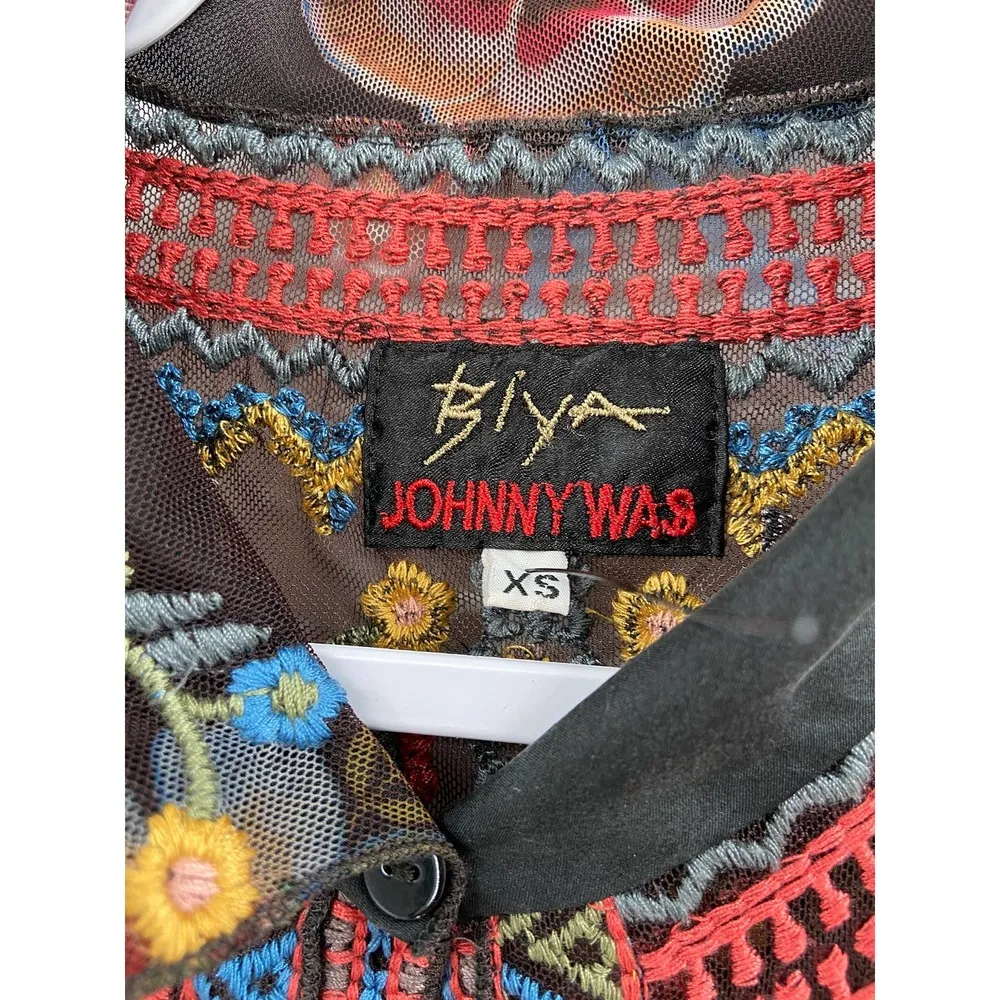 Biya Johnny Was Sheer Floral Embroidered Long Sleeve Button Front Duster Dress - Image 6