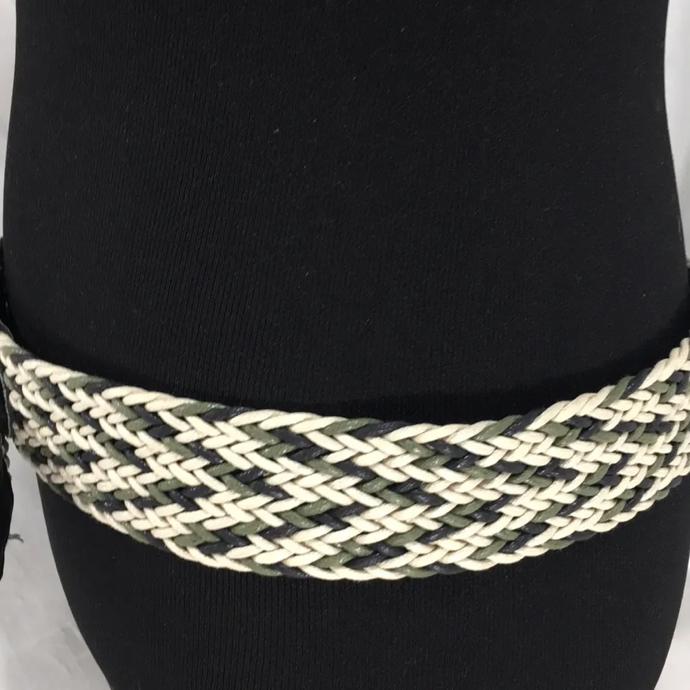 Woven Belt, Black, Cream, Green, Size 7 - Image 2
