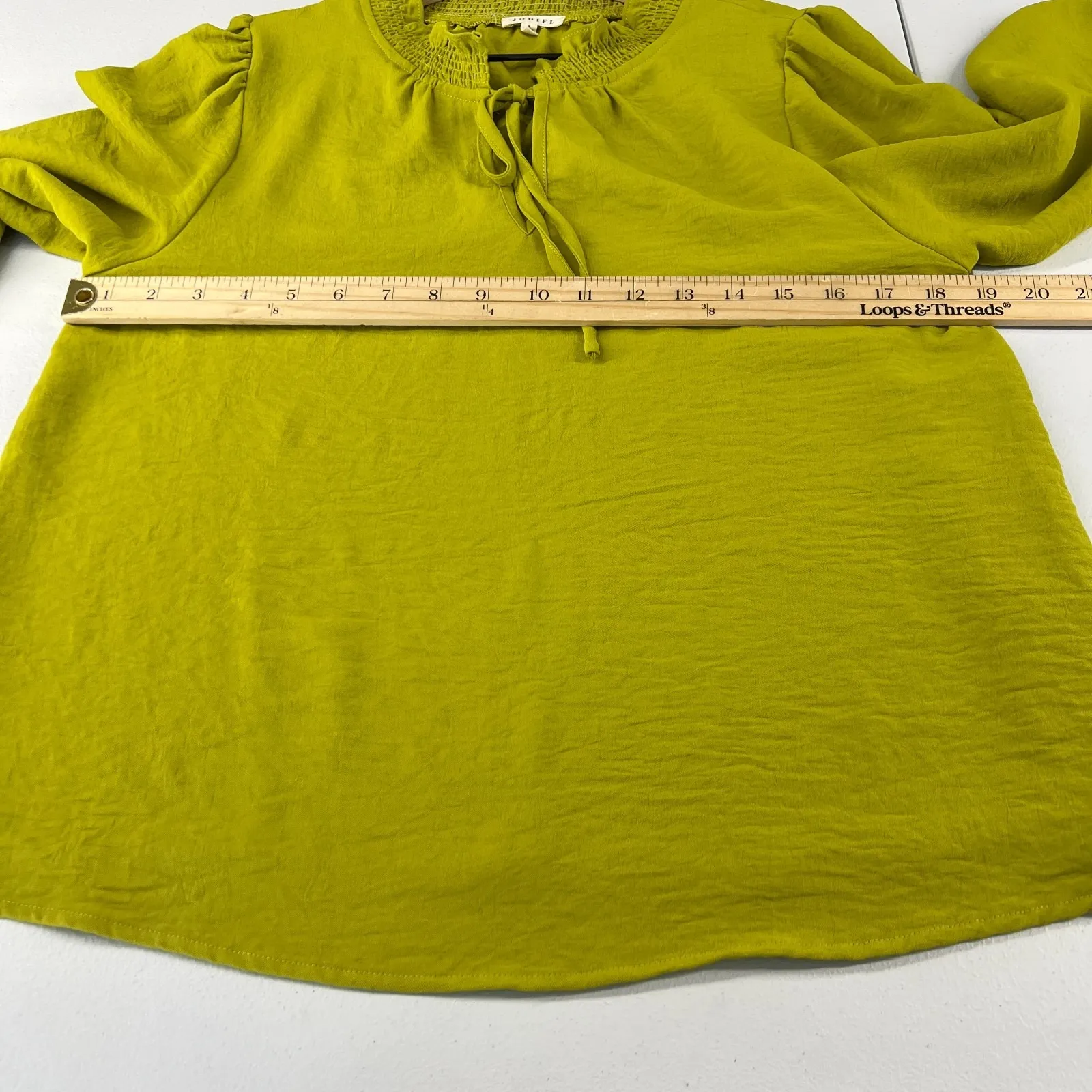 Jodifl Blouse Top Womens Small Green Ruffle Tie Neck Balloon Sleeve Casual Wear - Image 9