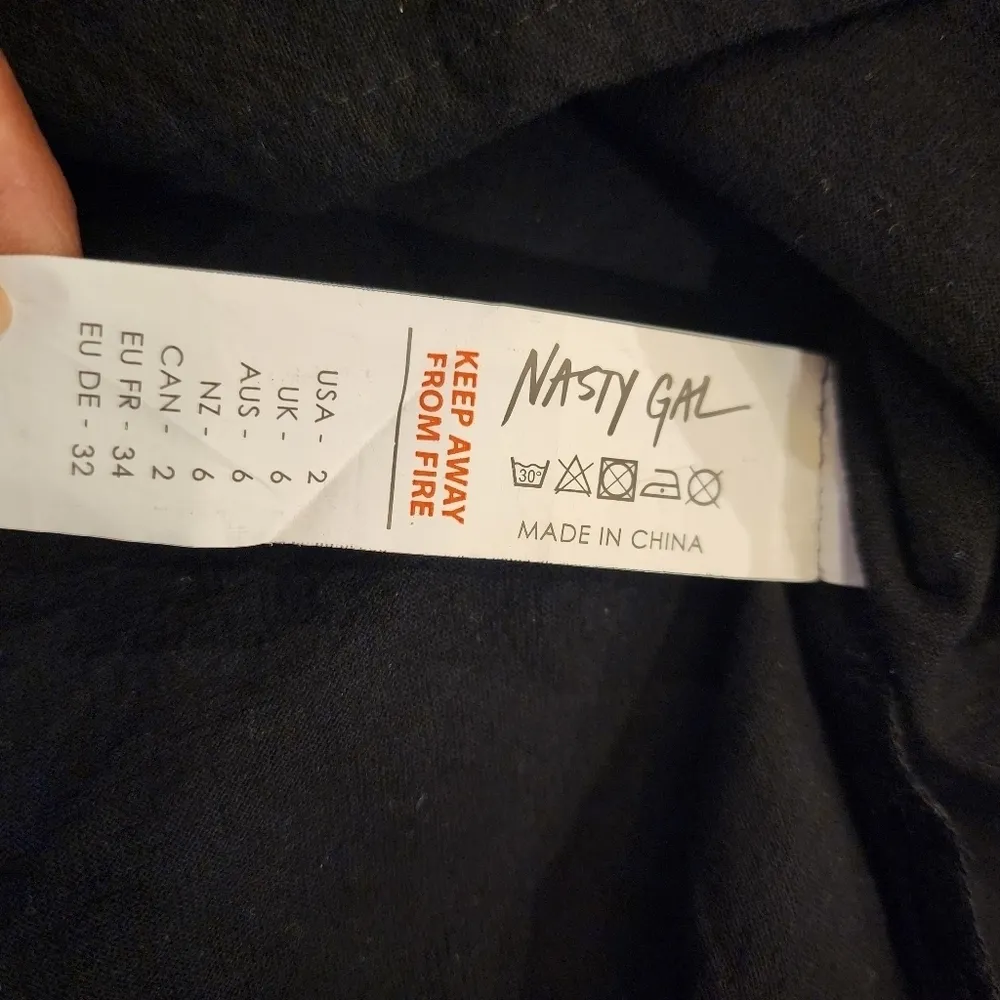 Nasty Gal Cute Sexy Black Puff Sleeve linen look Mini Dress size 2 nwt - Image 11