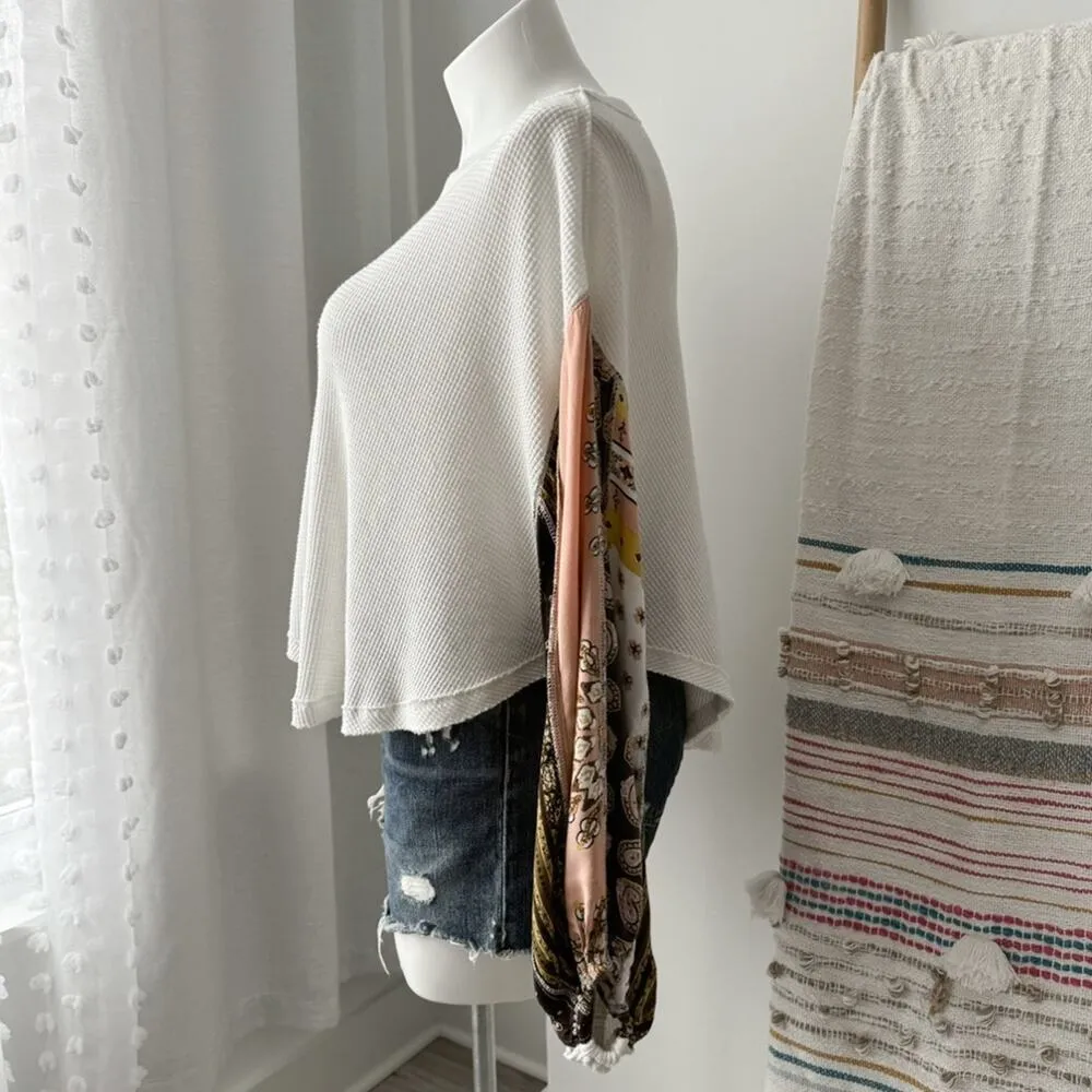 We The Free Blossom White Long Printed Balloon Sleeves Boho Oversized Top XS - Image 5