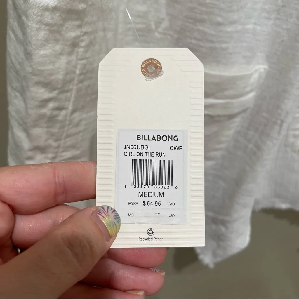 Billabong Girl On The Run White Cotton Tie Strap Romper Women’s Size Medium - Image 10