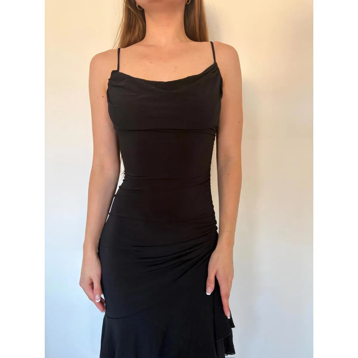 City Triangles Ruched Asymmetrical Hem Black Midi Dress - Image 5