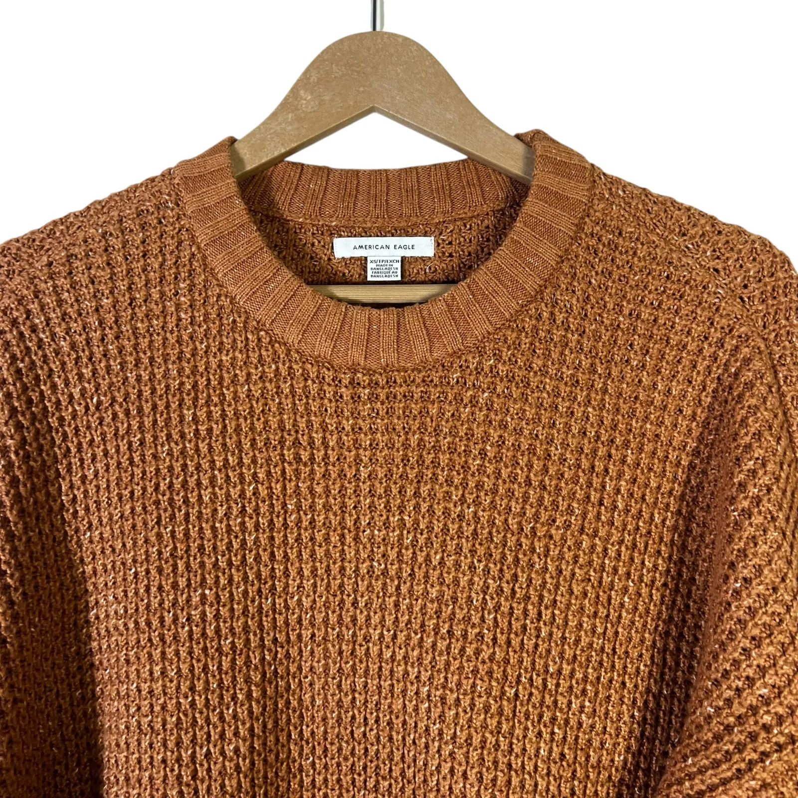 American Eagle Waffle Knit Sweater Womens XS Brown Cotton Cozy Neutral Earthy - Image 3