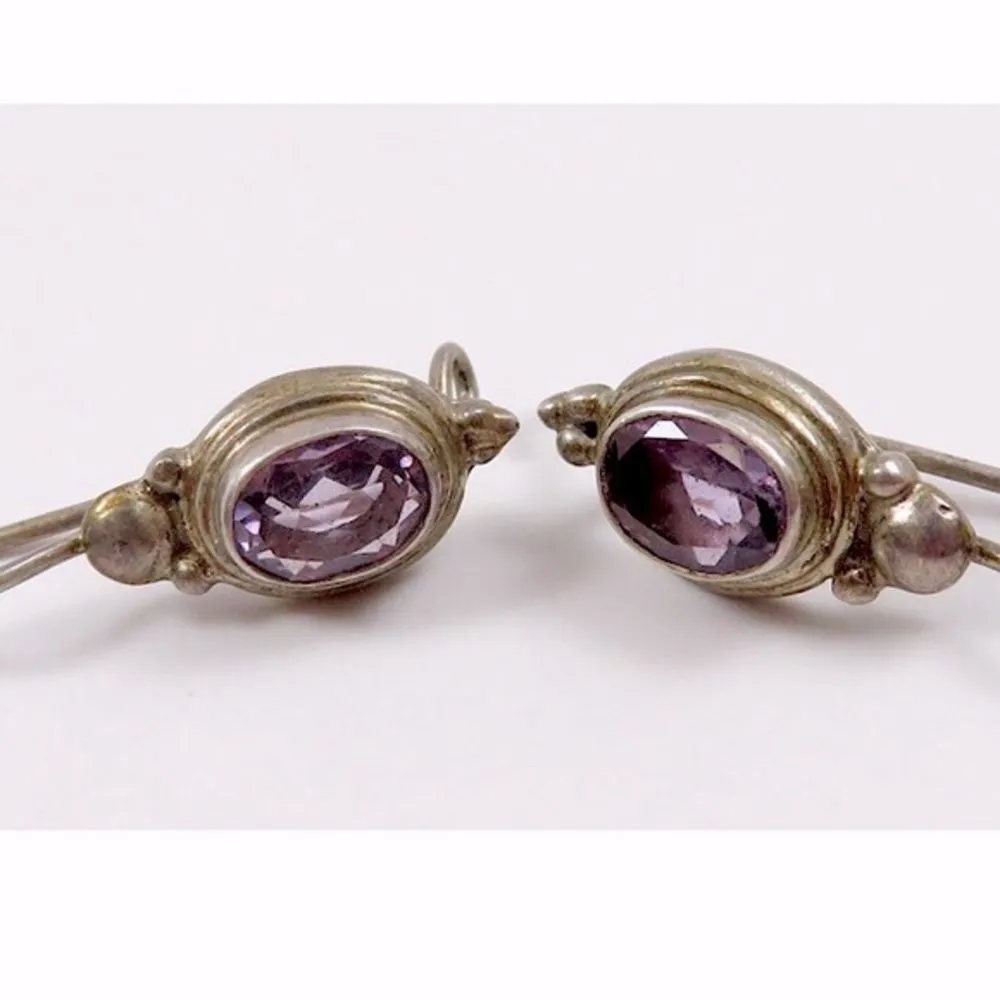 Genuine Sterling Silver Amethyst Drop Earrings - Image 4