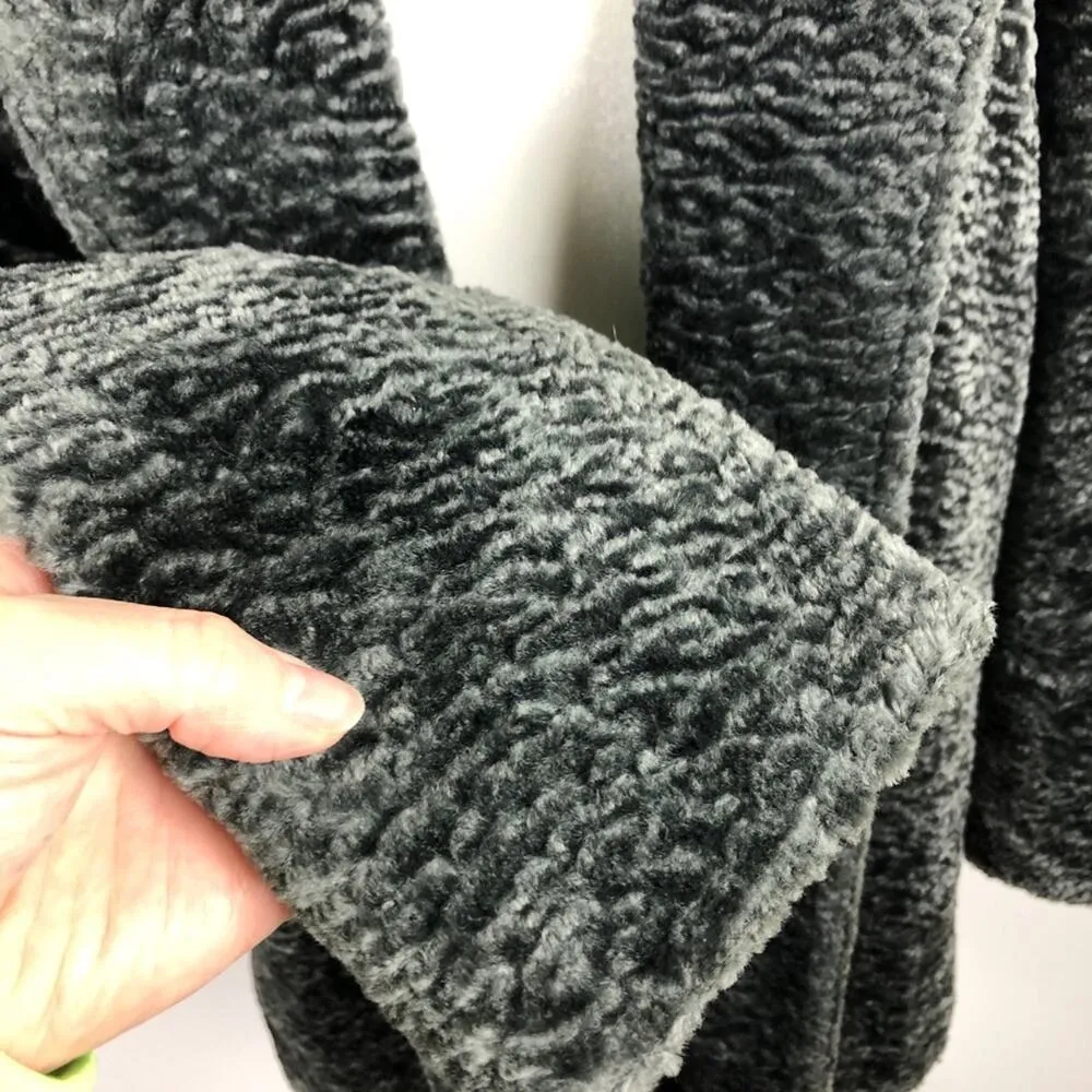 Lafayette 148 New York Faux Fur Jacket Gray Curly Persian Lamb Open Coat Medium - Image 4