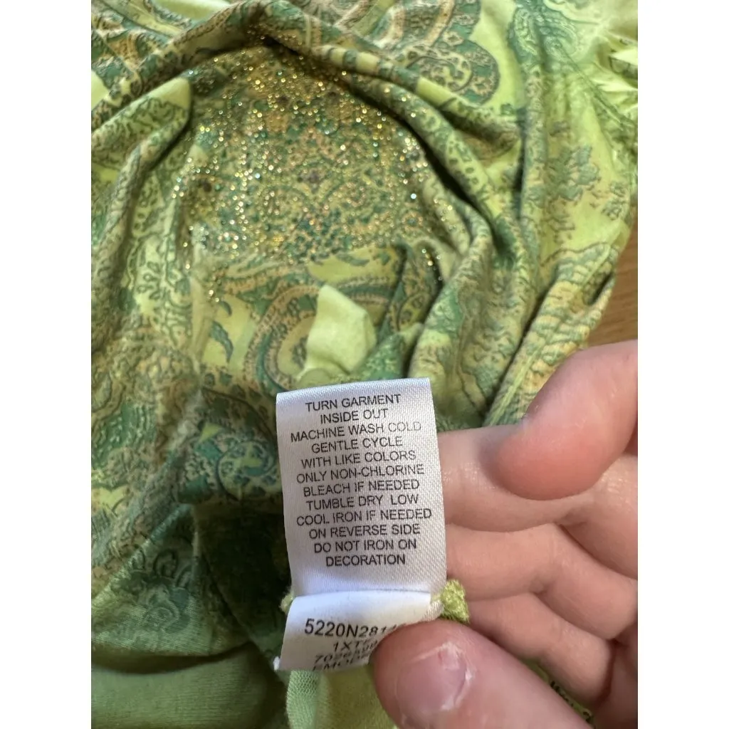 One World Live and‎ Let Live Tunic Top Size 1X Paisley Rhinestones Artsy Chic - Image 9