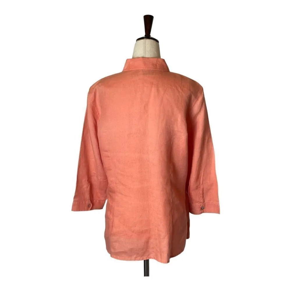 Edward‎ Peach Orange Pocketed Irish Linen Collared Button Down Shirt Size M Size M - Image 2