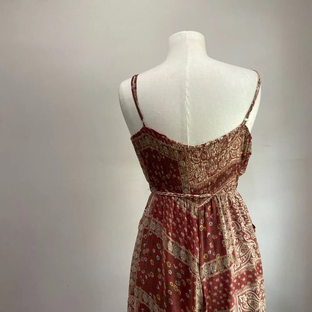 Saints + Secrets Burgundy Paisley Print Deep V-Neck Jumpsuit Size S - Image 5