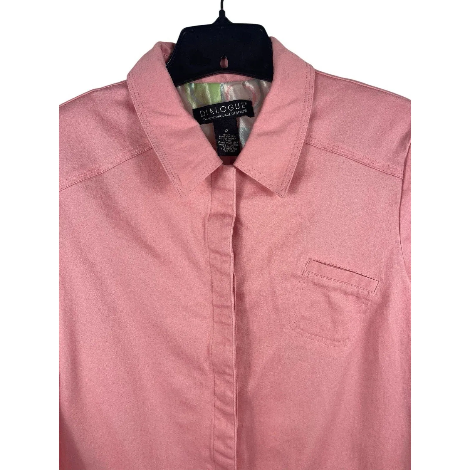 VTG Dialogue Women’s 12 Pink Cotton Spandex Button Front Jacket Lightweight 90s - Image 2