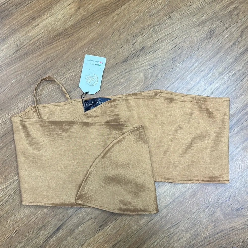 Gold Women's Sleeveless Crop Tube Top One Strapless Bow Twist Tie Front One Size - Image 2