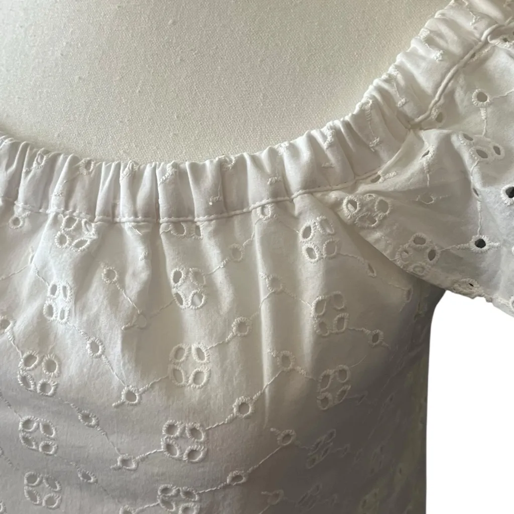 J. Crew White Eyelet‎ Off the Shoulder Dress Women's XXS Lace Feminine Mini - Image 5