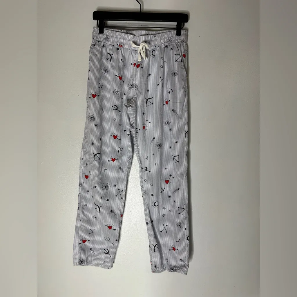 Topshop ‎ Long 2 Piece Collar Button Down Pajamas Set Hearts Size 4 - Image 2