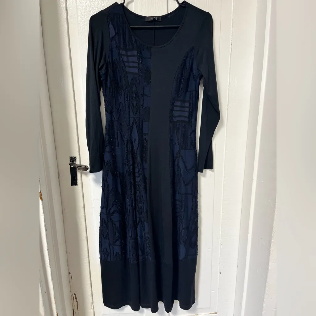 Comfy USA Dress Womens patchwork Artsy Lagenlook long sleeve modal midi dress XS Black - Image 3