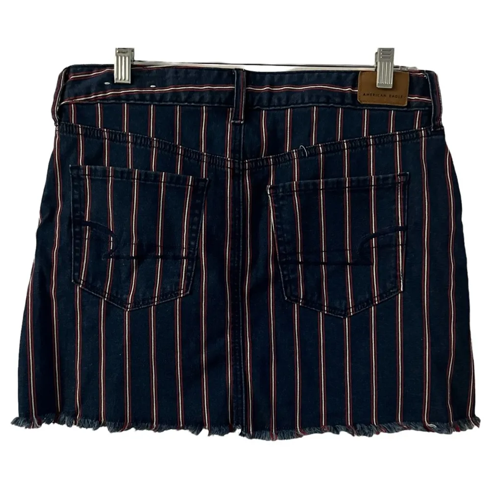 American Eagle Super Stretch Hi-Rise Mini Red & White Striped Denim Skirt 10 Reg - Image 2