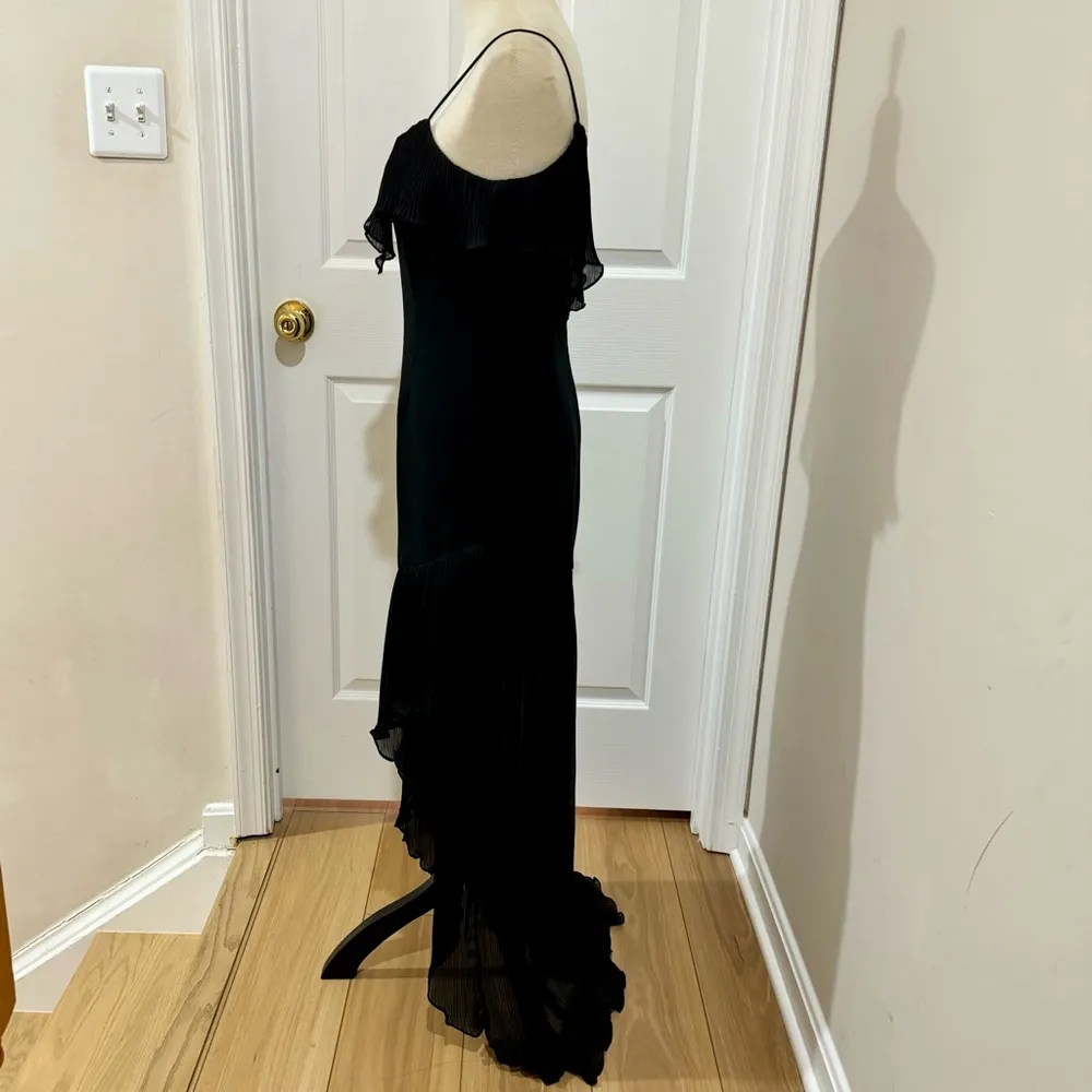 Aidan Mattox Black Sleeveless Crepe Pleated Chiffon Formal High Low Dress Size 2 - Image 2