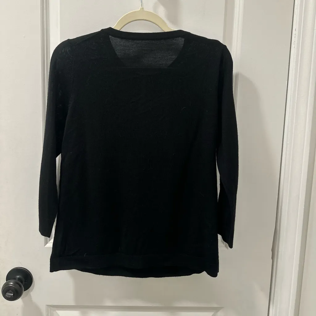 Talbots Black 100% Pure Merino Wool Black Sweater Gemstones 3/4 Sz Petite M - Image 2