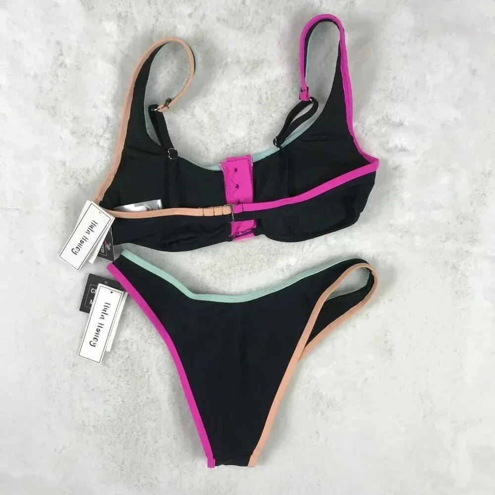 Colorful Black Bikini NWT Medium - Image 10