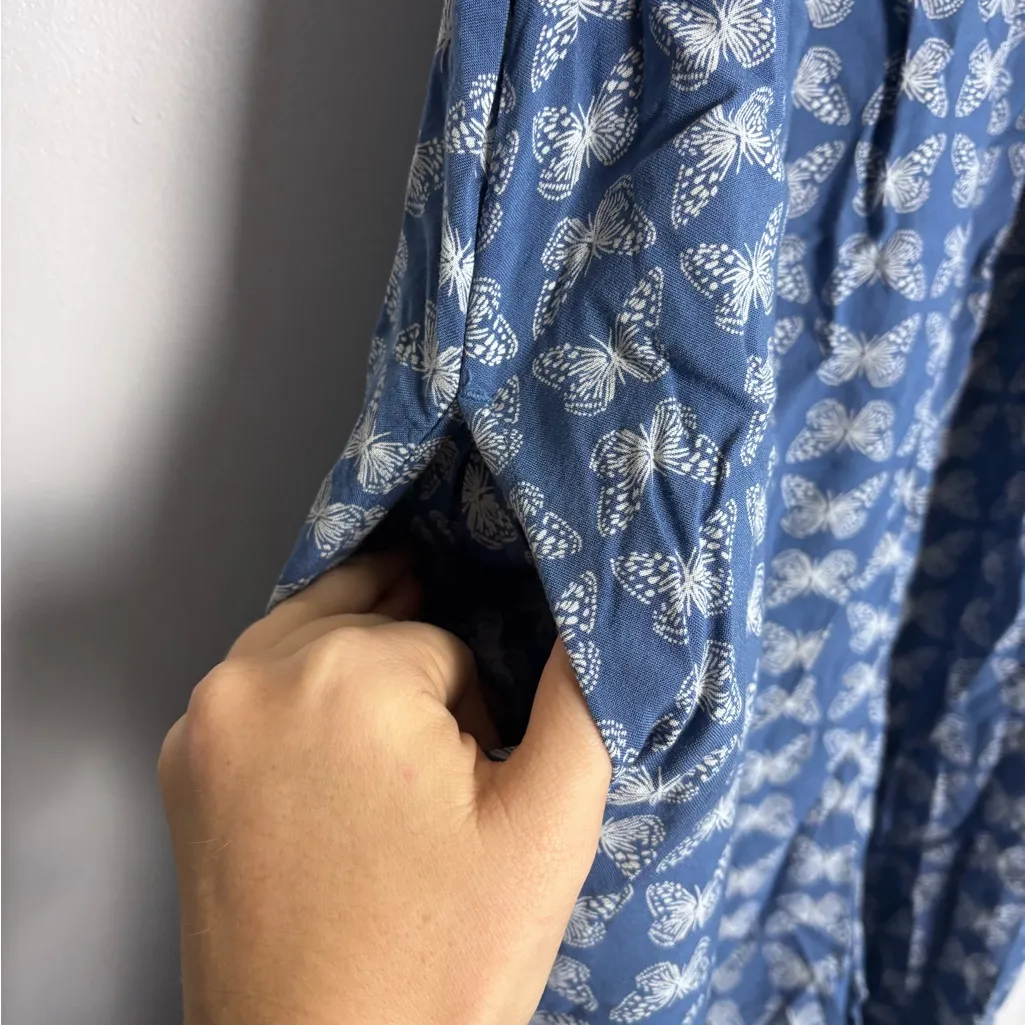 Aerie Blue White Charming Butterfly Print Wide Leg Casual Jumpsuit - Image 6