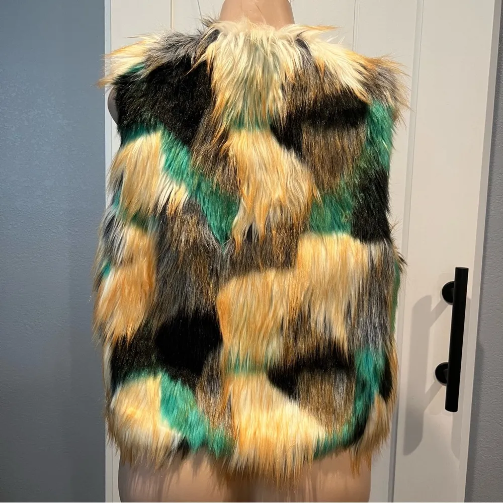 MULTICOLOR faux fur womens VEST Large Green - Image 7