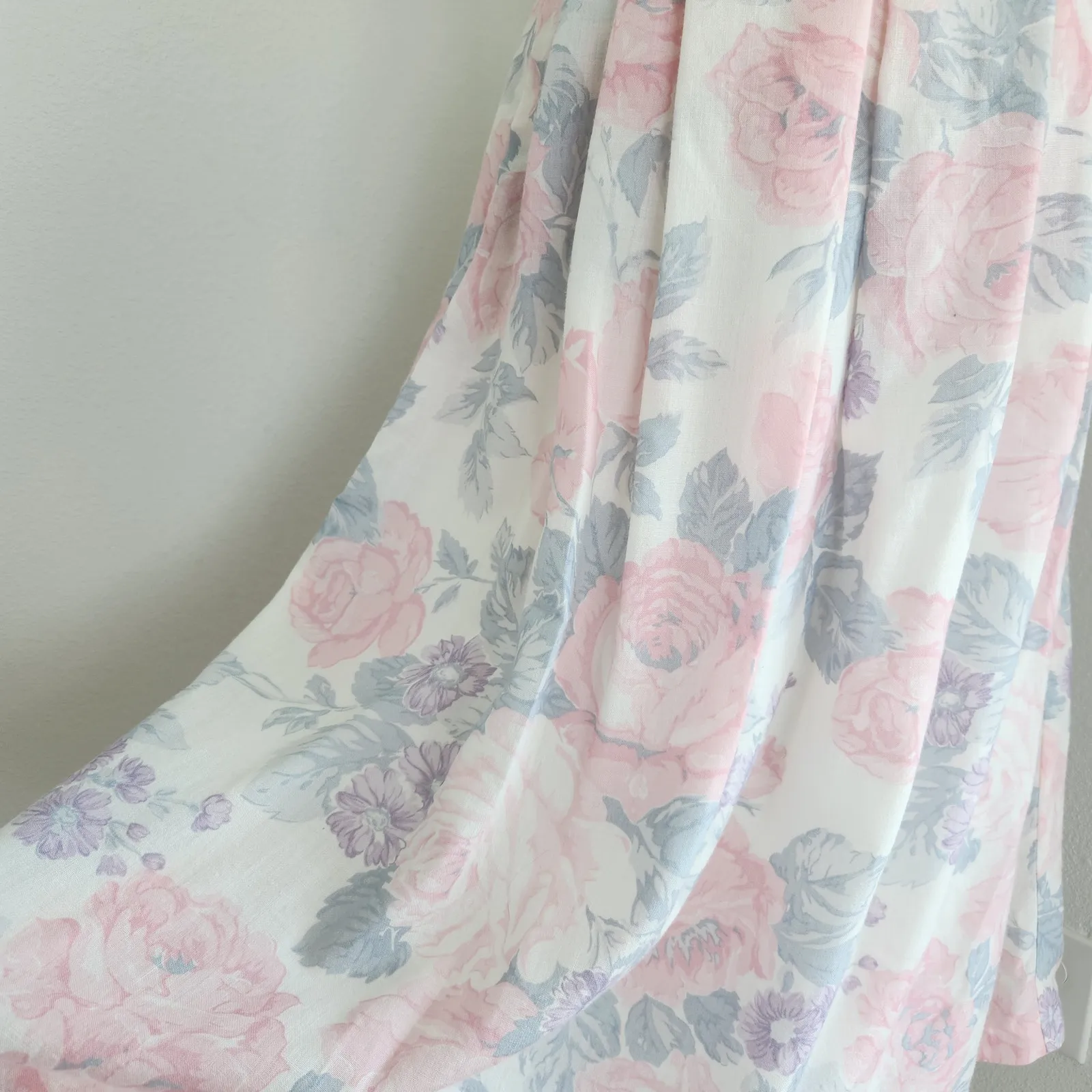 Vintage 80s Tan Jay Pastel Floral Pleated Midi Skirt High Waist Wool Blend 2 - Image 2