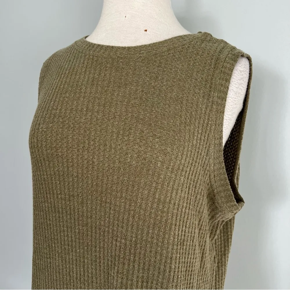 Miholl Waffle Knit Olive Army Green Sleeveless Tank Top Blouse Size XXL - Image 5