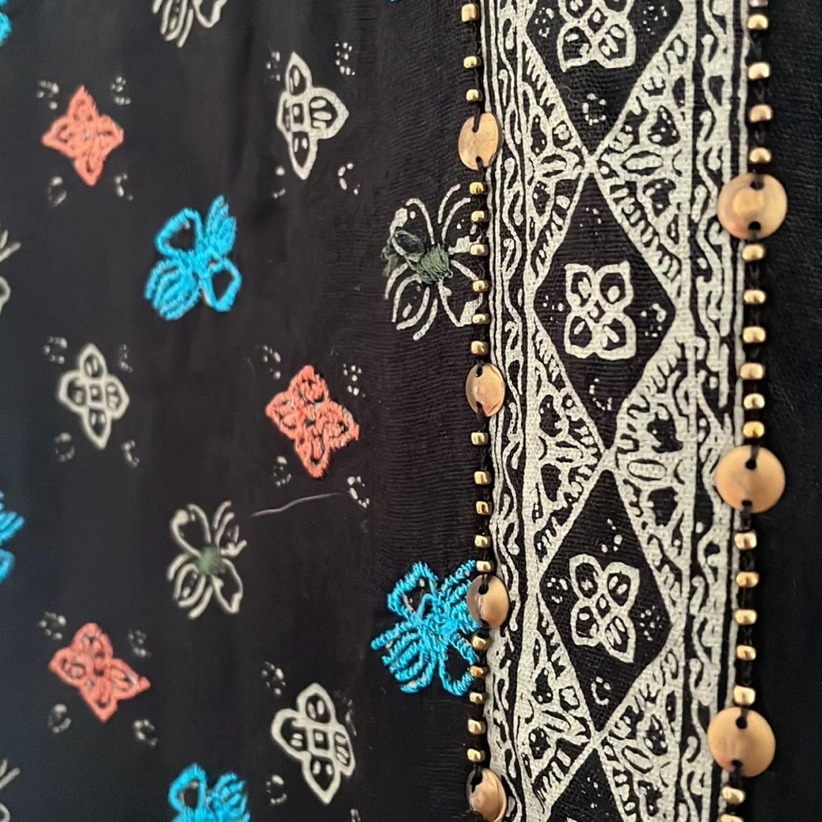 O'Neill Pond Black Dress Embroidered Copper Beaded Boho Festival Beach Vacation - Image 3