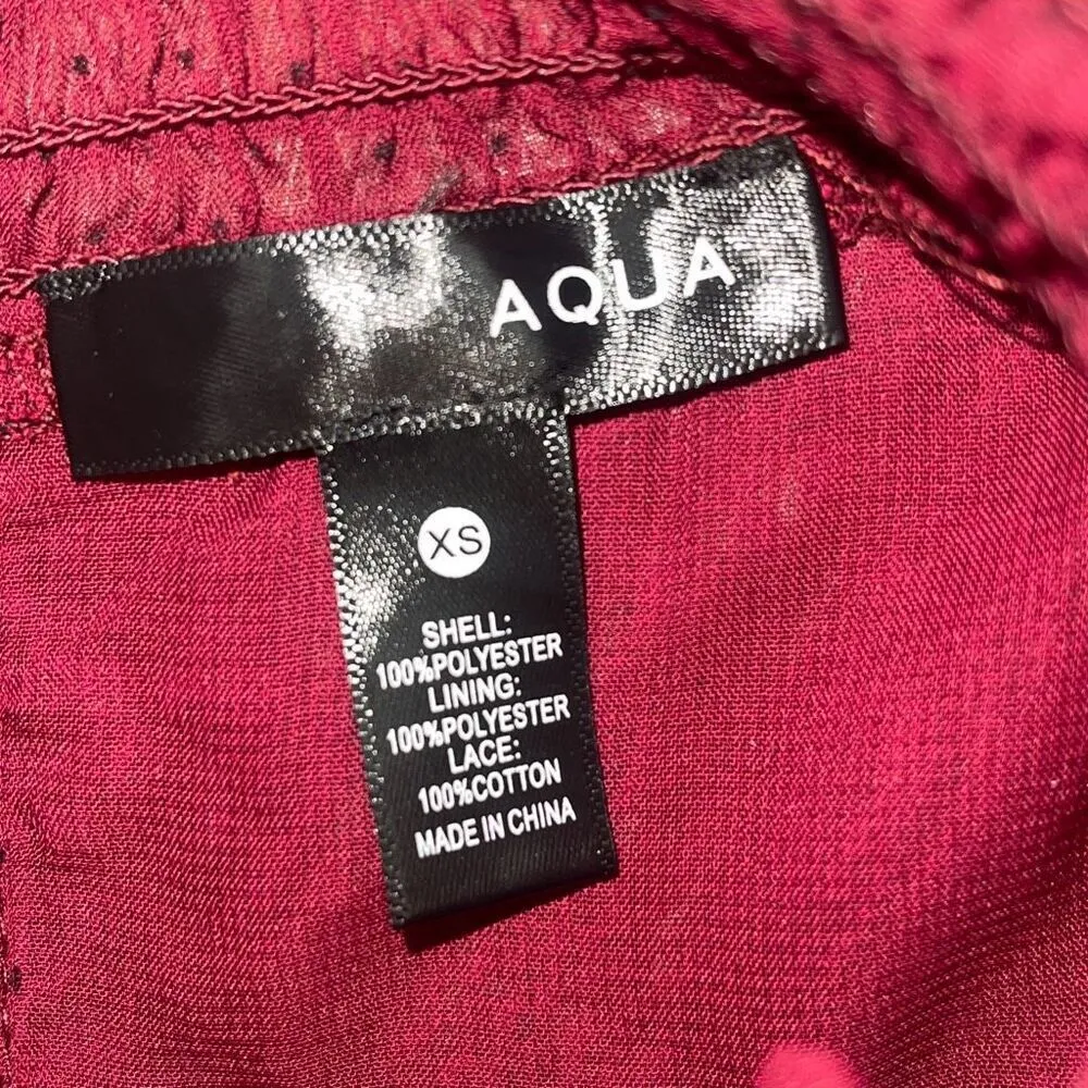 NWT Aqua Womens Prairie Smocked‎ Mock Neck Puff Long Sleeve Blouse Burgundy XS - Image 8