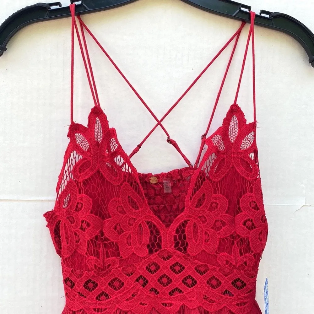 NWT Free People Womens size small cherry red Adella lace cross strap Cami top - Image 5