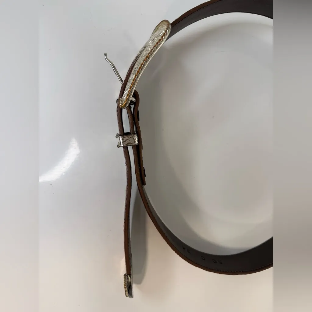 Vintage Al Beres Alligator Leather Belt Silver Plate Buckle Size 34 GUC Brown - Image 7