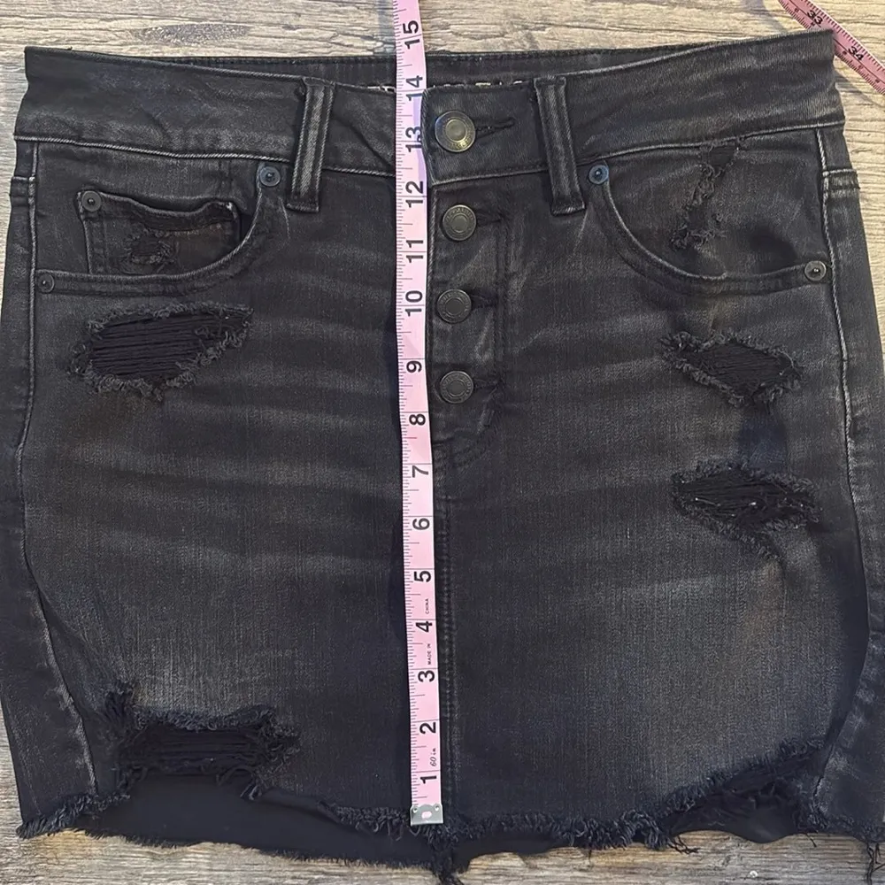 AE Button Up Super Stretch Black Mini Skirt Size 6 - Image 6