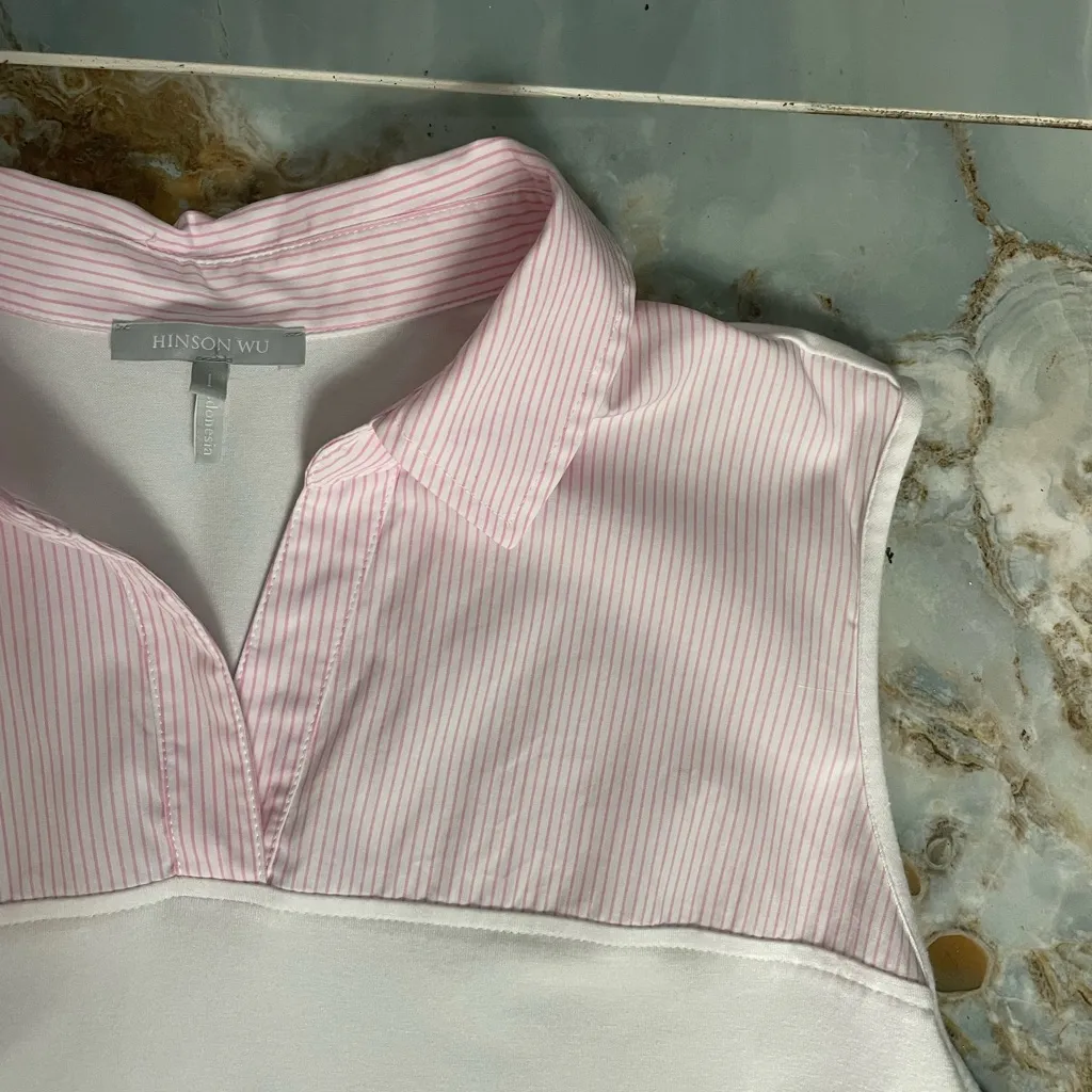 Hinson Wu Lea Foundation Layering Collared Shirt – Pink & White Stripe Sz L 💛🎀 Size L - Image 7