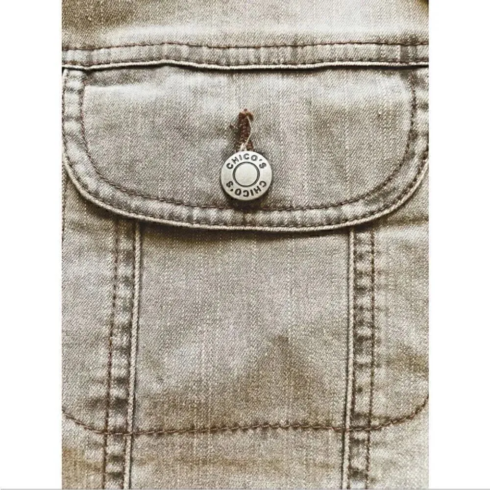 Chico’s  Gray Distressed Military Denim Lightweight Women Jacket
SZ 2 - Image 4