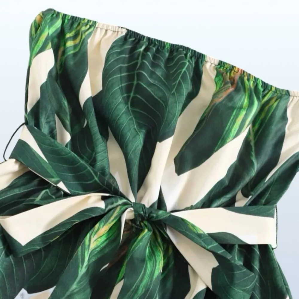 NWT  Self Belted Tropical Print Tube Romper - Image 3
