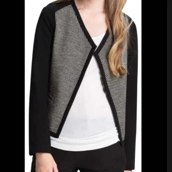 Theory  Moditas Danube Blazer Jacket Black White Drape Front Wool Blend Quilted - Image 2